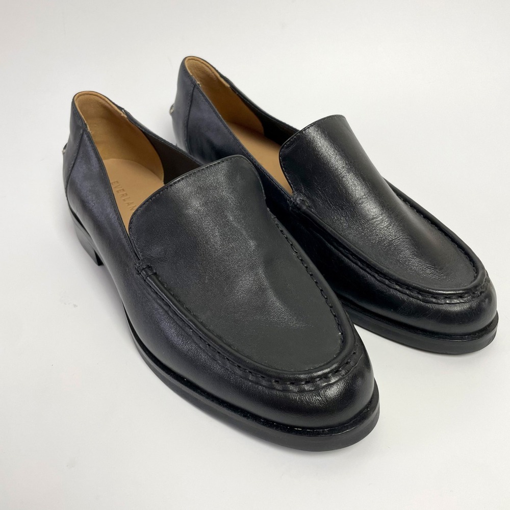 Everlane Black Leather Loafer Sz 9 Whipstitch Heel Minimalist Quiet Luxury